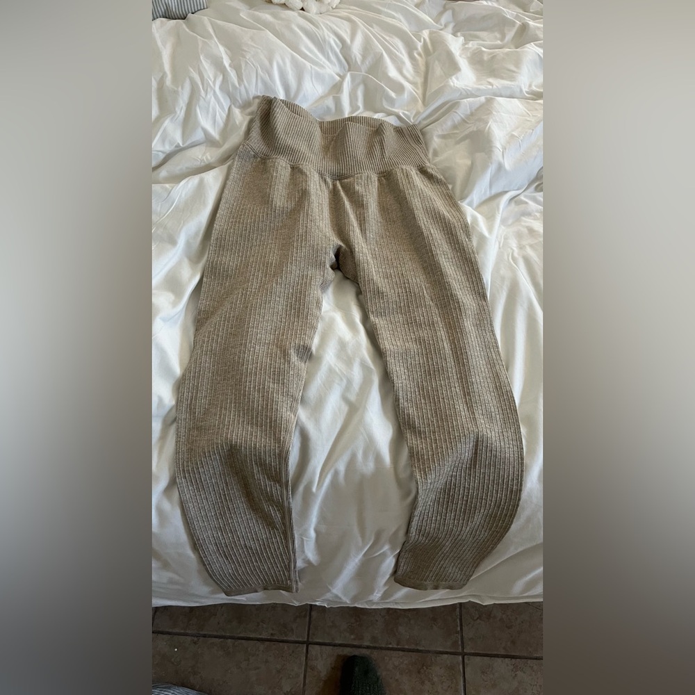 Brand New Tan Ribbed High Waisted Leggings size S